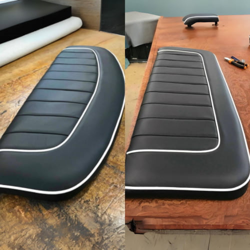 Triumph TR3 Seat Triumph TR3 Bench Seat – Re-trim in navy vinyl with white piping
